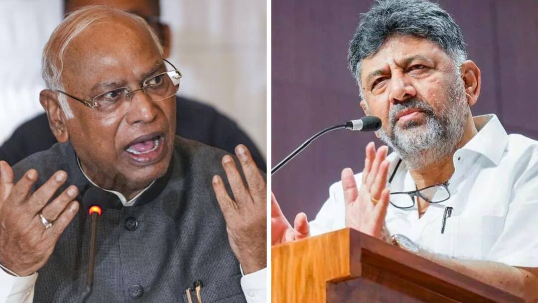 Congress President Mallikarjun Kharge says I have said that Maharashtra Congress) should not announce 5, 6, 10 or 20 guarantees Mallikarjun Kharge : उपमुख्यमंत्री डीके शिवकुमार बोलून गेले, पण काँग्रेस अध्यक्ष मल्लिकार्जुन खरगे जागेवर खवळले! म्हणाले, 'आम्ही तिकडं महाराष्ट्रासाठी....'