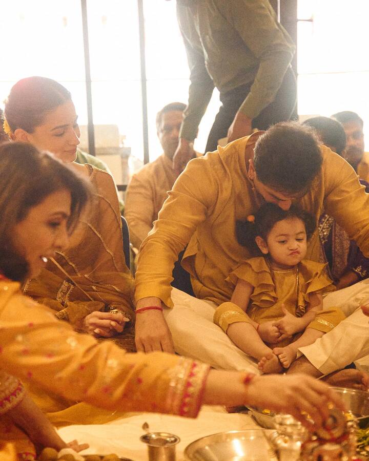 Alia shared precious moments with husband Ranbir Kapoor, daughter Raha, and family during the Diwali puja.
