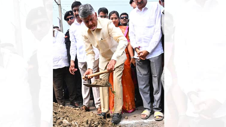 Andhra CM Repairs Pothole on Road with His Own Hands, Targets Jagan Mohan Reddy