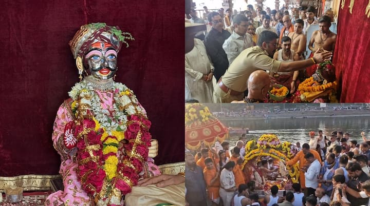 Mahakal Sawari 2024: श्री महाकाल की सवारी में पुलिस बैण्‍ड, घुड़सवार दल, सशस्‍त्र पुलिस बल के जवान आदि के साथ मंदिर से गुदरी चौराहा, बक्षी बाजार कहारवाडी होते हुए रामघाट क्षिप्रातट पहुंची