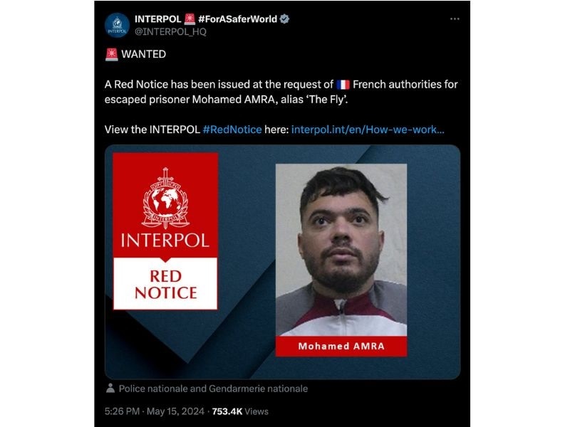 Screenshot of the latest Red Notice. (Source: X: Interpol/Modified by Logic Facts)