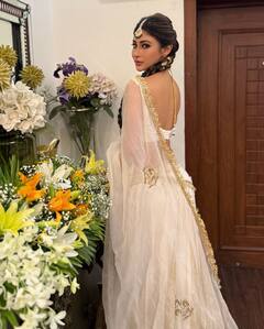 Mouni Roy Turns Heads In Chic White-Gold Lehenga This Festive Season, See Pics