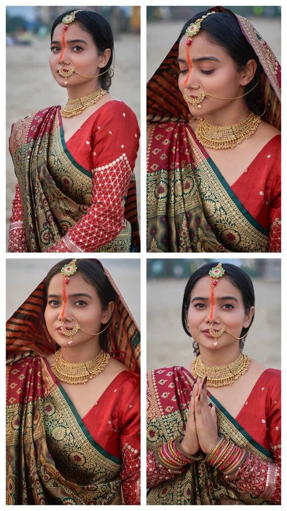 लाल साड़ी और मांग में सिंदूर लगा मनीषा रानी ने की छठ पूजा