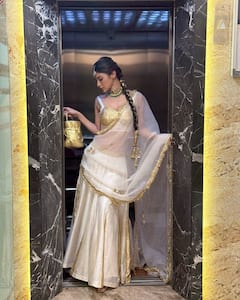 Mouni Roy Turns Heads In Chic White-Gold Lehenga This Festive Season, See Pics