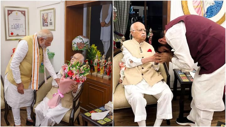 PM Narendra Modi, Haryana CM Nayab Kumar Saini, and other BJP leaders visited L.K. Advani to celebrate his 97th birthday. See the photos here.