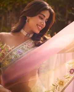 Janhvi Kapoor Is A Queen Of Elegance In Pastel Pink Saree With Floral Design