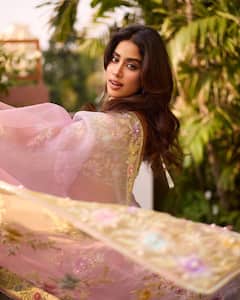 Janhvi Kapoor Is A Queen Of Elegance In Pastel Pink Saree With Floral Design
