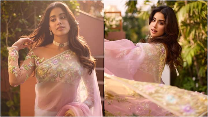 Janhvi Kapoor Saree Look : జాన్వీ కపూర్ తన లేటెస్ట్ ఫోటోలను ఇన్​స్టాలో షేర్ చేసింది. పింక్ కలర్ శారీలో అందంగా ముస్తాబై ఫోటోలకు అదిరే ఫోజులిచ్చింది.