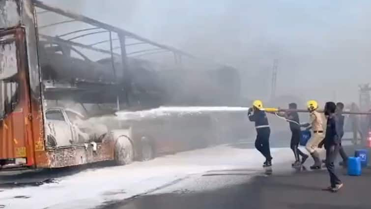 8 Cars Gutted As Fire Breaks Out In Container On Hyderabad-Mumbai Highway, Driver Injured