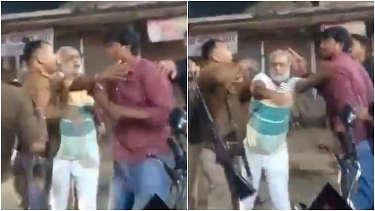 UP News BJP Leader Rajesh Gupta Slaps Abuses Policeman After Road Dispute In Shravasti Son Arrested As Video Viral Caught On Camera