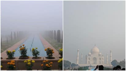 UNESCO World Heritage Site Taj Mahal Covered In Thick Smog Zero Visibility Air Pollution Taj Mahal Barely Visible As Thick Fog Shrouds World Heritage Site