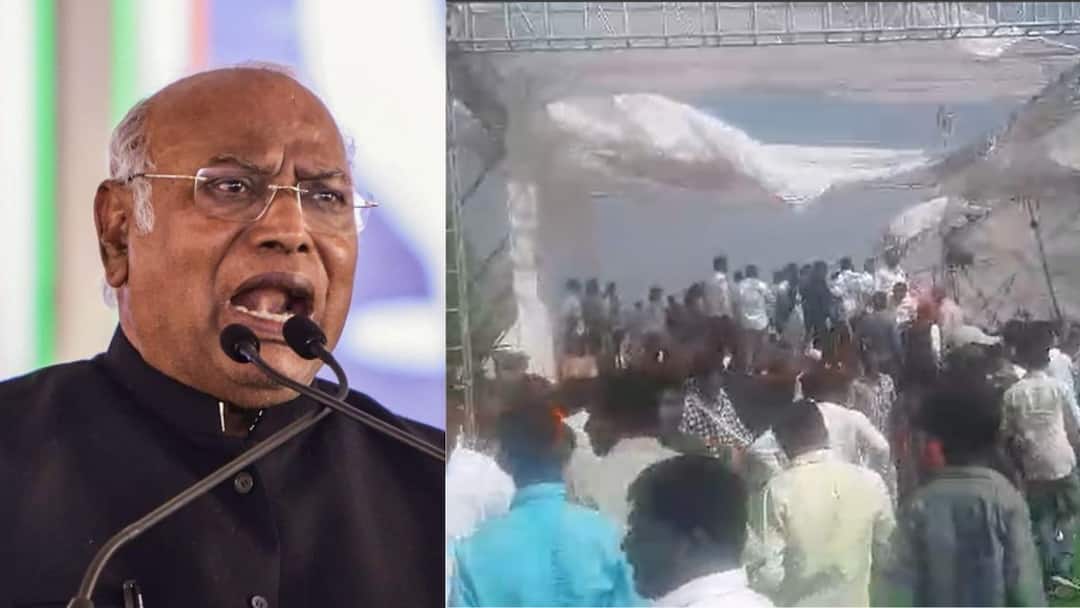 Maharashtra Assembly Election 2024 Mallikarjun Kharge rally sabha mandap blown up Igatpuri Trimbakeshwar Assembly Constituency Marathi News Mallikarjun Kharge : नाशिकमध्ये मल्लिकार्जुन खरगेंच्या सभेचा मंडप उडाला, काँग्रेस कार्यकर्त्यांची तारांबळ, दोन जखमी