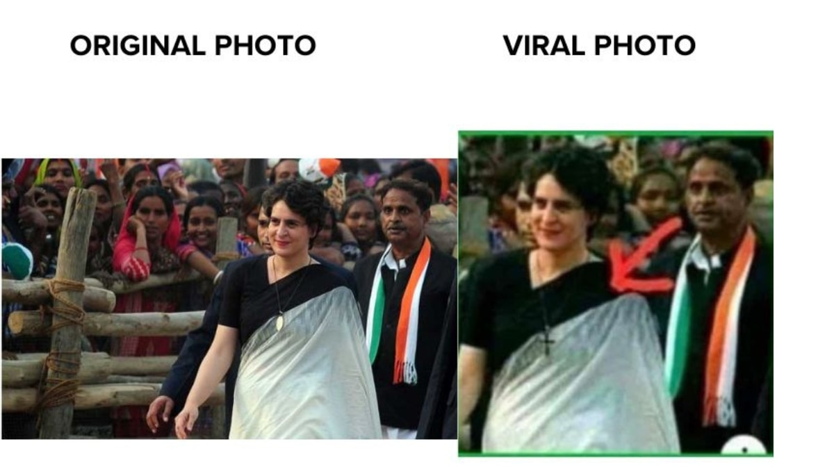 Fact Check: Priyanka Gandhi Did Not Wear A Cross In Wayanad, Viral Image Is Digitally Altered