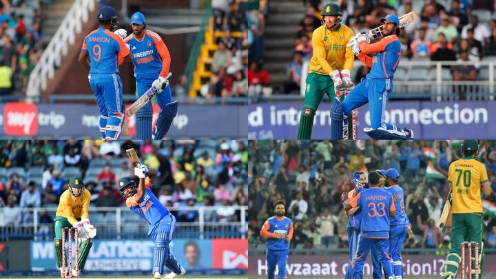 IND vs SA 4th T20: संजू सैमसन और तिलक वर्मा के तूफानी शतकों की बदौलत टीम इंडिया ने दक्षिण अफ्रीका को चौथे टी20 में 135 रनों से अंतर से पटका. इस तरह भारतीय टीम ने 3-1 से चार मैचों की सीरीज अपने नाम की.