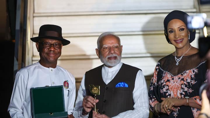 He was received by Nigeria's Minister for Federal Capital Territory Nyesom Ezenwo Wike. Nigerian President Bola Ahmed Tinubu also extended his greetings on Modi's arrival. Image: X/@narendramodi