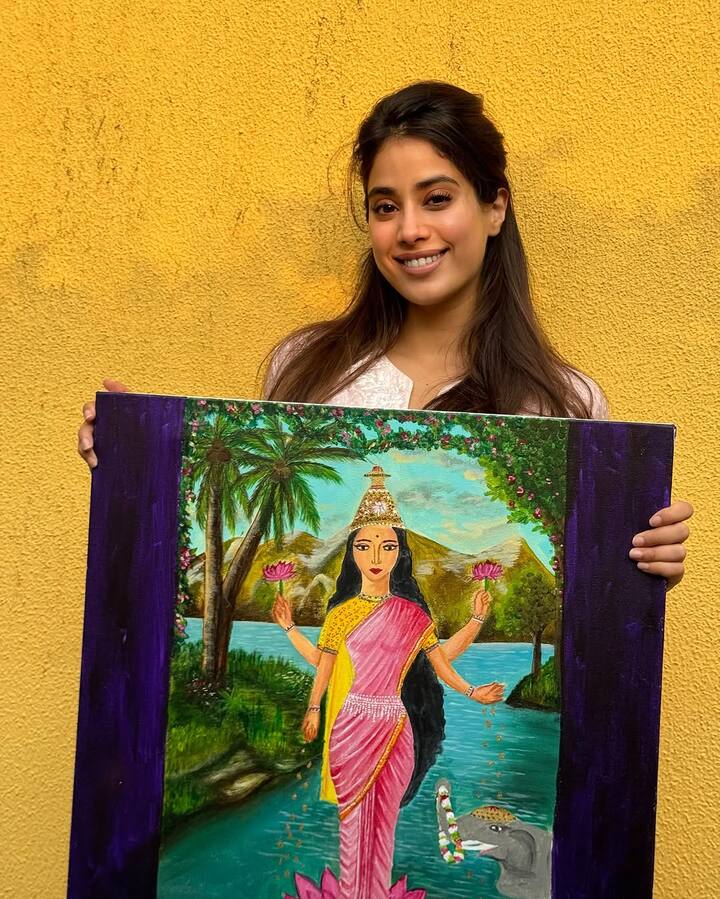 On Sunday, the Dhadak actress posted a series of photos on Instagram where she posed beside her painting.