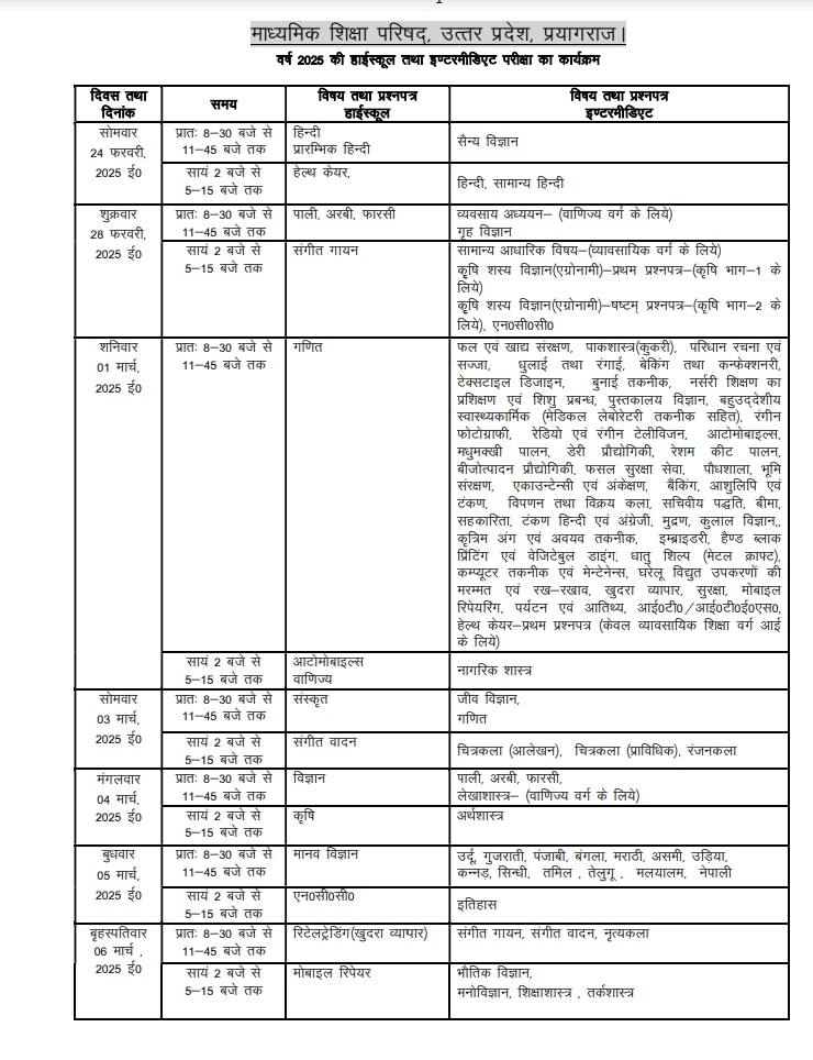 UP Board Exam 2025 Date: यूपी में हाईस्कूल और इंटरमीडिएट परीक्षा की डेट घोषित, एक क्लिक में देखें पूरी डिटेल