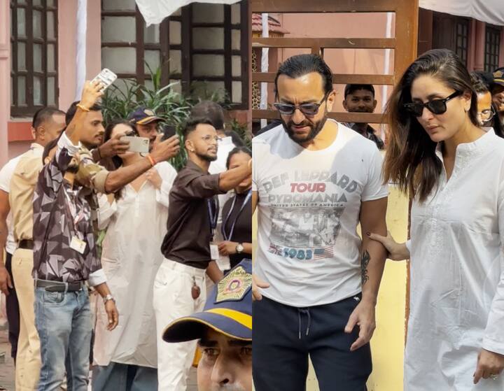 Kareena Kapoor Khan arrived with husband Saif Ali Khan to cast her vote. During this, the couple also took selfies with fans.