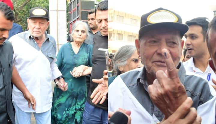 Salman Khan's parents also arrived to cast their vote. Salim Khan and Salma Khan were seen together. Salim Khan went inside the polling booth holding the hand of his wife Salma.