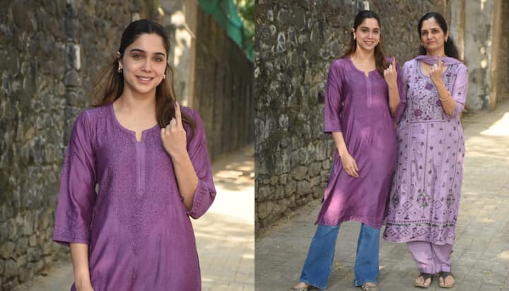 Actress Sharvari Wagh voted with her mother Namrata Wagh. During this, mother and daughter were seen twinning in purple suits.