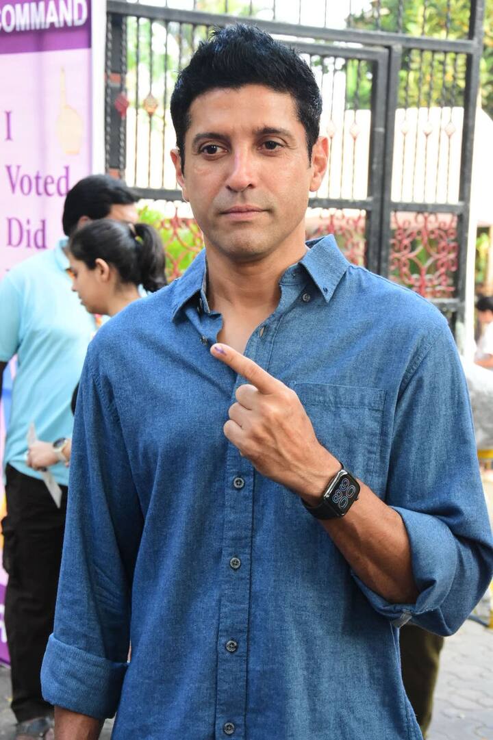 Farhan Akhtar was also seen outside the polling station.