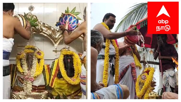 Mayiladuthurai theralanthur Mummoorthy Vinayagar Temple Kumbabishekam festival tnn பழமை வாய்ந்த தேரழுந்தூர் மும்மூர்த்தி விநாயகர் கோயில் மகா கும்பாபிஷேக விழா - திரளான பக்தர்கள் தரிசனம்