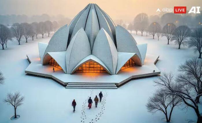 ਇਸ ਤਸਵੀਰ ਵਿੱਚ ਤੁਸੀਂ ਦਿੱਲੀ ਵਿੱਚ ਨਹਿਰੂ ਪਲੇਸ ਦੇ ਨੇੜੇ ਲੋਟਸ ਟੈਂਪਲ ਕਹੇ ਜਾਣ ਵਾਲੇ ਬਹਾਈ ਧਰਮ ਦੇ ਮੰਦਰ ਨੂੰ ਦੇਖ ਸਕਦੇ ਹੋ। ਲੋਟਸ ਟੈਂਪਲ ਆਪਣੇ ਆਪ ਵਿਚ ਬਹੁਤ ਖੂਬਸੂਰਤ ਜਗ੍ਹਾ ਹੈ। ਜੇਕਰ ਲੋਟਸ ਟੈਂਪਲ 'ਚ ਬਰਫਬਾਰੀ ਹੁੰਦੀ ਹੈ ਤਾਂ ਉੱਥੇ ਦਾ ਮਾਹੌਲ ਇੰਨਾ ਮਨਮੋਹਕ ਹੋ ਜਾਵੇਗਾ।