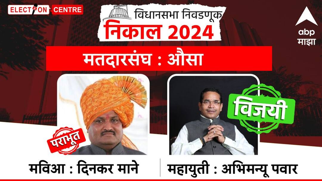 Ausa Vidhan Sabha constituency Election result Abhimanyu Pawar vs  Dinkar Mane nikal in Latur district assembly constituency Maharashtra Assembly Election 2024  Ausa Vidhan Sabha constituency : औसा मतदारसंघात अभिमन्यू पवारांचा विजय, ठाकरे गटाचे दिनकर माने पराभूत