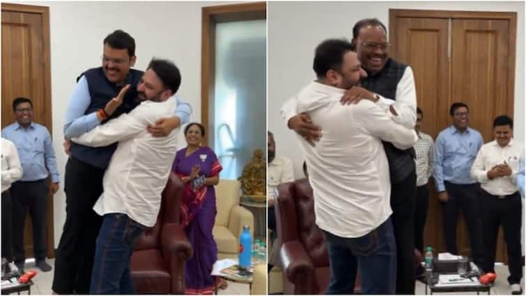 BJP Leader Lifts Fadnavis, Bawankule In Celebration After Massive Win For Mahayuti In Maharashtra: WATCH