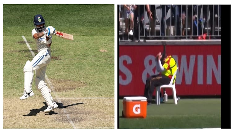 IND vs AUS 1st Test Perth Virat Kohli upper cut six hit ball boy watch video here Watch Video: அச்சச்சோ! பால் பாய் மண்டையிலே பந்தை அடித்த கோலி - நீங்களே பாருங்க