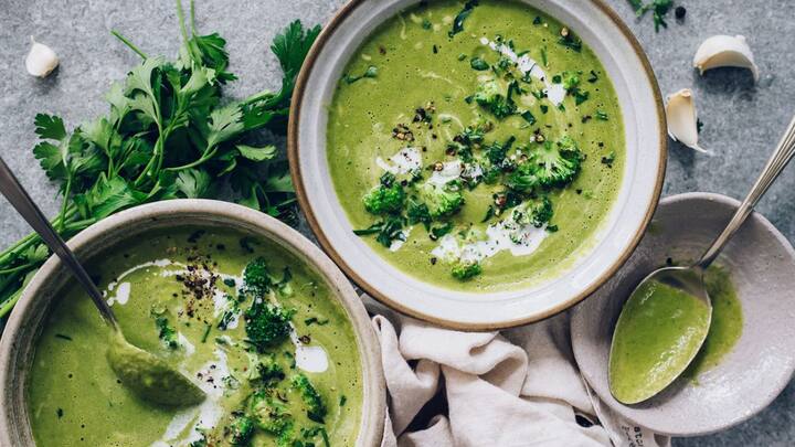 2. Cream Of Broccoli Soup: This nutritious soup is a rich, velvety blend of fresh broccoli, creamy texture, and savoury seasonings. The Cream of Broccoli Soup is a comforting choice for the chilly days and offers a rich flavour in every spoon. (Image Source: Pinterest/occasionallyeggs)