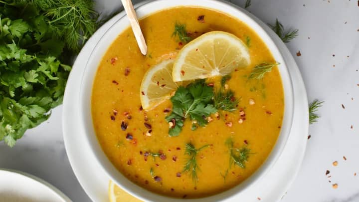6. Lemon Lentil Soup: Lemon and Lentil Soup is made with protein packed lentils, fresh lemons, and aromatic spices. This hearty dish offers a refreshing yet comforting meal. (Image Source: Pinterest/juliajolliff)
