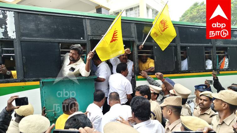 PMK members who besieged the District Collector Office in Villupuram arrested tnn முதல்வர் மாவட்டத்திற்குள் வரமுடியாது; அனல் பறக்கும் போராட்ட களம்.. கைதாகும் பாமகவினர்