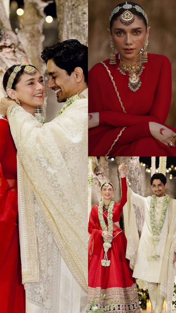 सुर्ख लाल लहंगे में दूसरी बार दुल्हन बनी अदिति, पति संग हुईं रोमांटिक