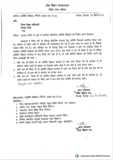 MP के स्कूलों से रिलीव होंगे अतिरिक्त गेस्ट टीचर्स? DEO को आदेश जारी, जान लें गाइडलाइंस