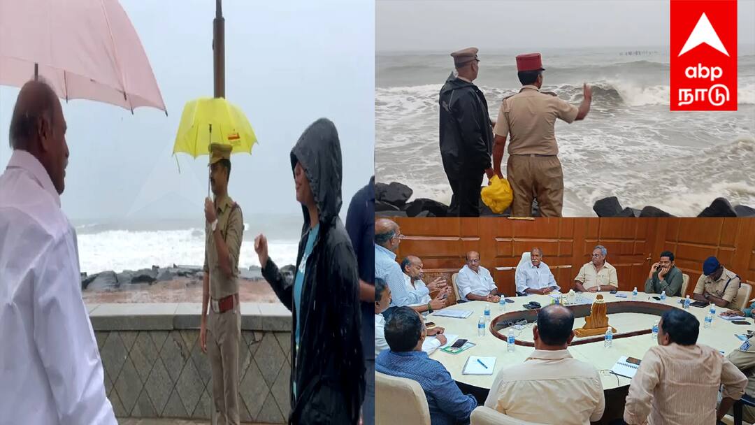 Fengal Cyclone Chief Minister Rangasamy personally inspected the cyclone protection work in Puducherry சீறி எழும் அலைகள்... Enjoy பண்ண விடுங்கள் ; பாதுகாப்பா பாத்துக்குங்க... ரவுண்ட்ஸில் முதல்வர்