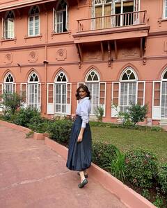 Sonali Bendre Looks Stunning In Denim Skirt And White Shirt. See Pics