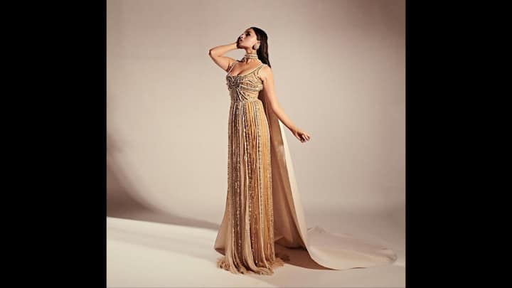 2. Glamorous Golden Gown: This beautiful gold gown showcases intricate beadwork and a flowing train, combining timeless royal glamour with modern haute couture. Alia's composed silhouette and bold accessories add to the allure, making it perfect for the modern red carpet. (Image Source: Instagram/@aliaabhatt)