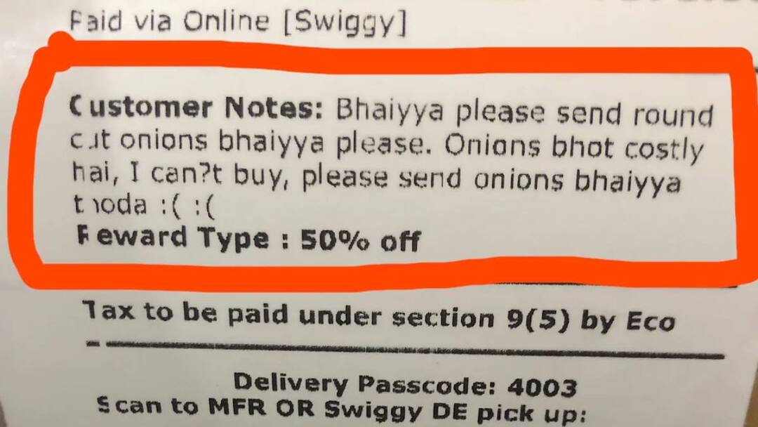 Onion Price Delhi Reddit Viral Post Cant Buy Onion Swiggy Restaurant Send Delhi Man Finds Witty Jugaad To Get Onions For Cheap: Just Ask Restaurant To 'Send Round Cut Onions' Via Swiggy