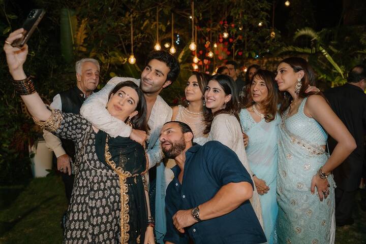 A candid moment revealed Karisma taking a selfie with the entire family, which included Saif Ali Khan and Navya Naveli Nanda, Amitabh Bachchan’s granddaughter.