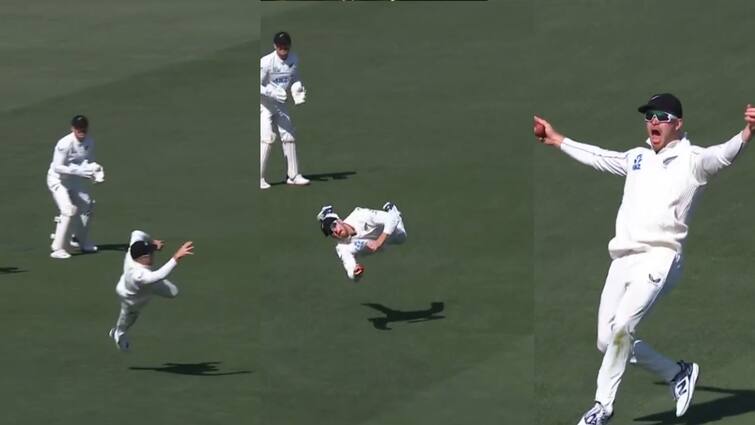 Glenn Philips takes stunner NZ vs ENG dismiss ollie pope watch video Watch Video : ஜெட் வேகத்தில் வந்த பந்து.. ஸ்பைடர் மேனாக மாறிய கிளென் பிலிப்ஸ்!
