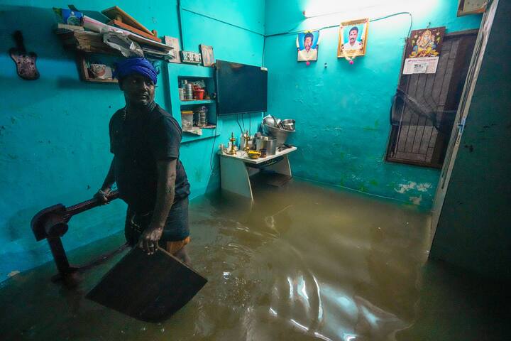 A house is seen inundated with rainwater after heavy rainfall, in Chennai, Saturday, Nov. 30, 2024. (Image Source: PTI)