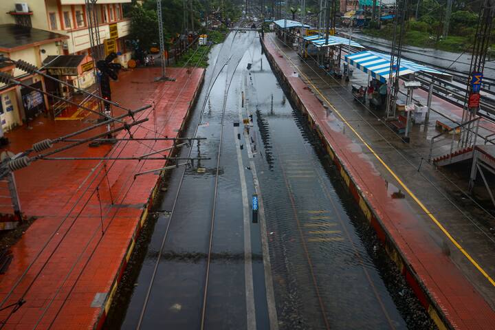 A waterlogged railway station after heavy rainfall owing to Cyclone Fengal, in Chennai, Saturday, Nov. 30, 2024. (Image Source: PTI)