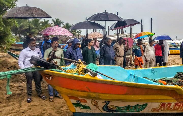 Puducherry Assembly Speaker Embalam R. Selvam visits an area affected by heavy rains owing to Cyclone Fengal, in Puducherry, Saturday, Nov. 30, 2024. (Image Source: PTI)