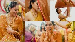 नाक में नथ, चेहरे पर हल्दी...मंगल स्नान की रस्म में पीली साड़ी पहन इतराती दिखीं शोभिता धुलिपाला, देखें तस्वीरें