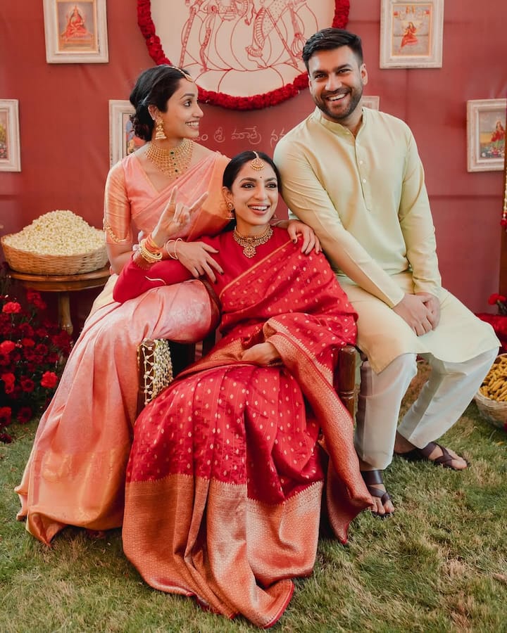 Sobhita’s happiness shines through as she poses with her family after the ceremony. Fans showered her with love in the comments, with actress Raashii Khanna writing, “Lovely you look!”