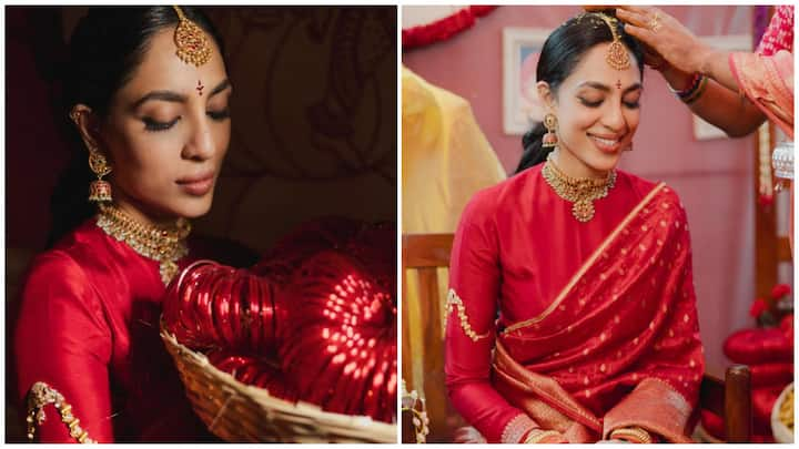 Sobhita Dhulipala and Naga Chaitanya are set to tie the knot on December 4 at Annapurna Studios. Ahead of the wedding, Sobhita participated in a traditional pelli kuturu ceremony, a Telugu ritual.