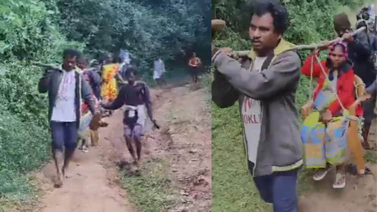 VIDEO: Tribals Carry Pregnant Woman On Makeshift Doli Across Stream In Visakhapatnam