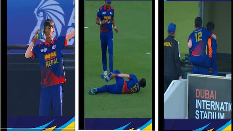 ACC U19 Asia cup nepal player yuvraj Khatri injury video viral watch here Watch Video: 