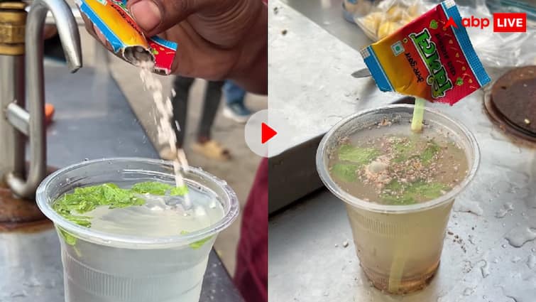 Man made lemonade from Vimal Pan Masala internet reacts demand arrest video viral भाई इन्हें कोई तो रोक लो! अब पान मसाले वाली शिकंजी का वीडियो हो रहा वायरल, यूजर्स बोले- जेल में डालो